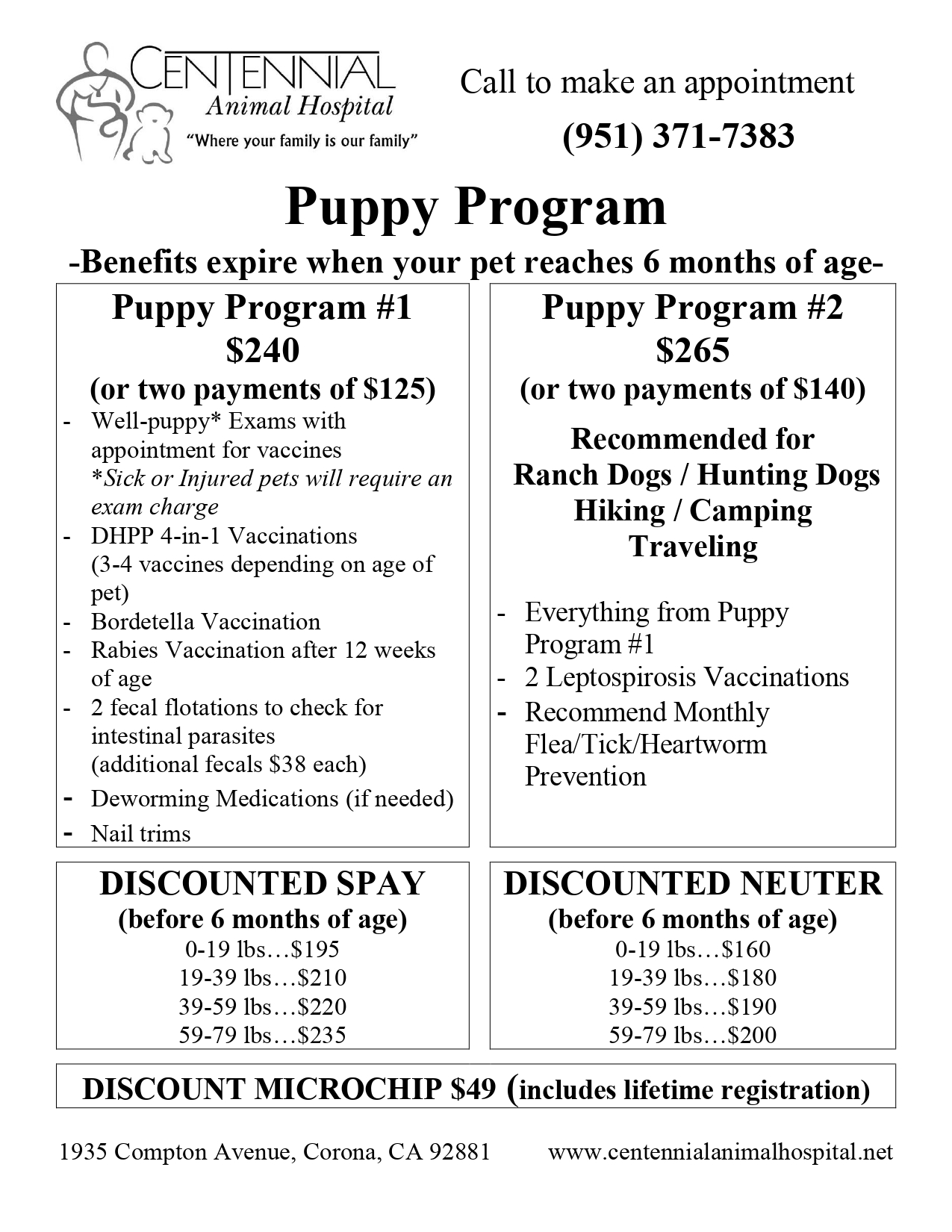 Centennial Animal Hospital - Veterinarian In Corona, CA USA :: Puppy Program
